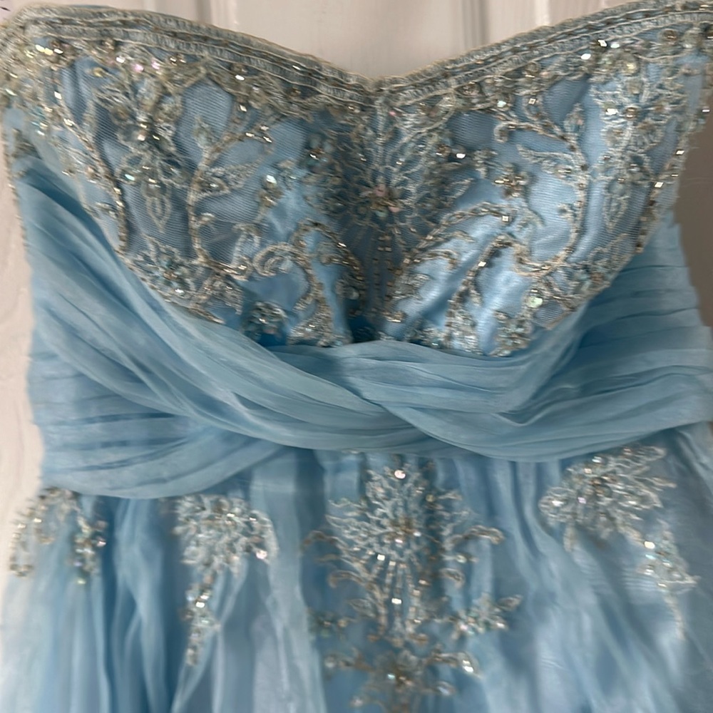 Staples baby blue beaded Prom Dress by Niki Livas